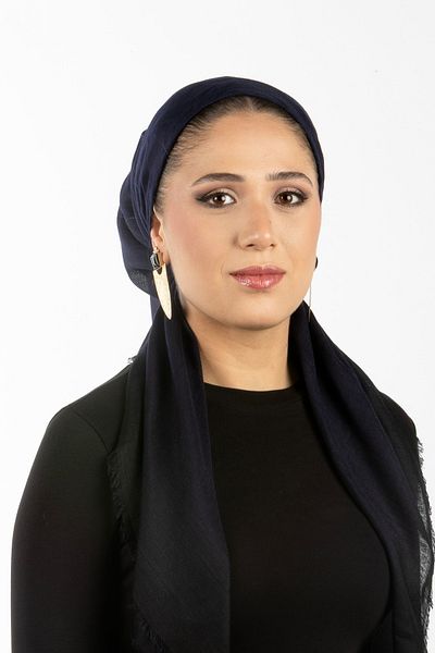 safura New Special Design Bonnet Scarf - Navy Blue Gradient, Adjustable Neck Elastic, Anti-Slip Velvet Stripe