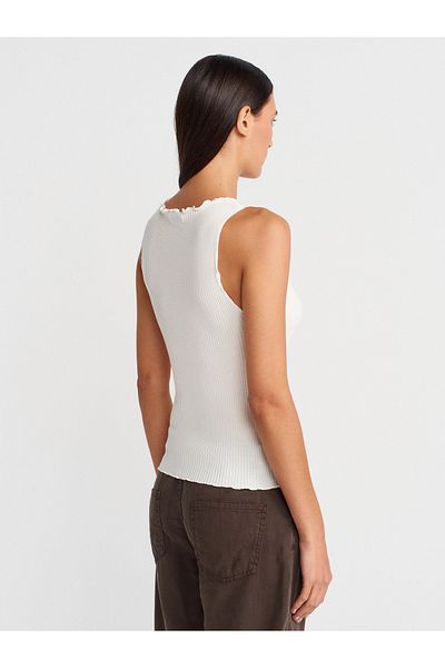Dilvin 60972 Ribbed Buttoned Thin Knitwear Vest-Ecru