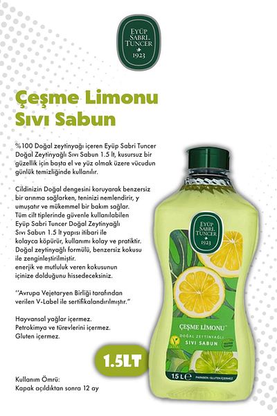 Eyüp Sabri Tuncer Olive Oil Fountain Lemon and Ocean Liquid Soap 1.5L and Rosie
