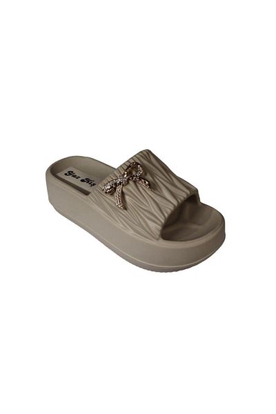 Yaz Kış Ayakkabı Yazkiş Women's Black Skin White Buckle Top 6cm Thick Sole Eva Slippers