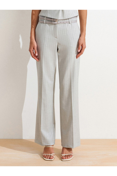 Dilvin 72129 Çift Kemerli Pantolon-Gri