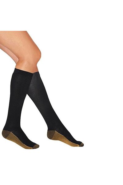 AVA Compression Socks Elastic, Anti-Fatigue, Copper Microfiber, Black, Universal Size