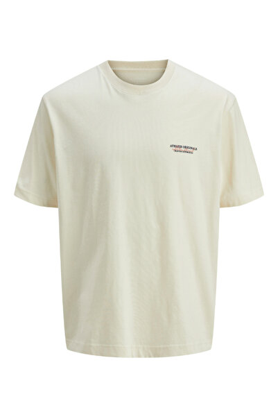 Jack & Jones Jack Jones Jorıslıngton Type Tee Ss Crew Neck Pls Men's Beige Large Size Tshirt 12278557-06