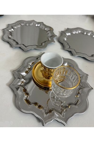 Elzemm store Stainless Steel 6 Pieces Edge Patterned Sun Model Service and Presentation Tray