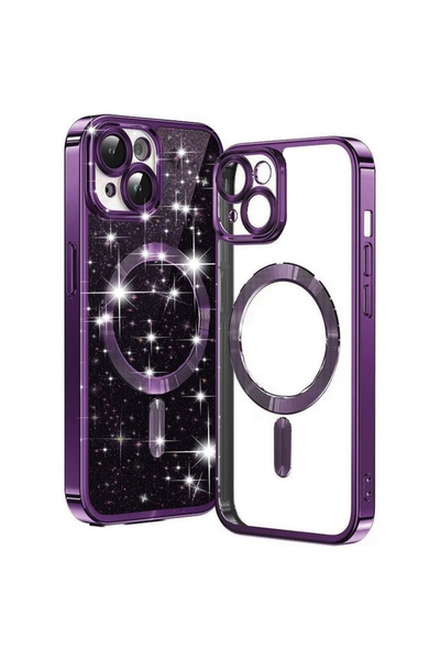 SKYDDAR INNOVATION Carcasă pentru iPhone 14, Magsafe de lux cu sclipici, rezistentă la șocuri, protecție superioară, violet, set de autocolante