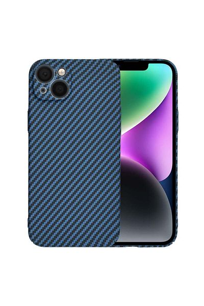 SKYDDAR INNOVATION Carcasă pentru iPhone 14, textură carbon, Carbonite FiberShell, cyan, set de stickere