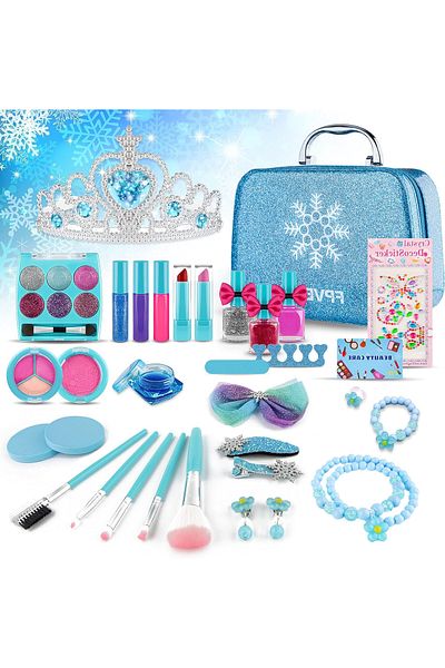 Yelajoy 33-Piece Kids Princess Makeup Set, With Cosmetic Case, Washable, Safe, Playset for Girls 3+