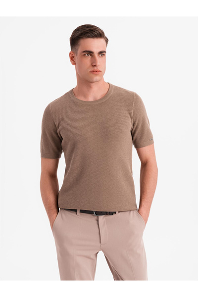 OMBRE Herren Feinstrickhemd - Hellbraun V2 OM-TSCT-0244 L