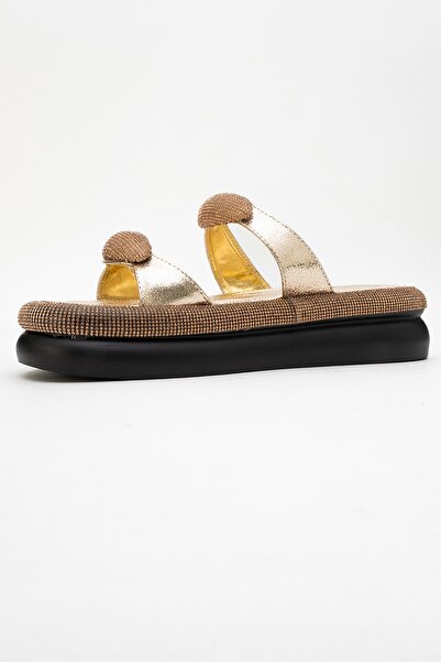 LuviShoes Finery Gold Stone Buckle Women's Thick Soled Slippers