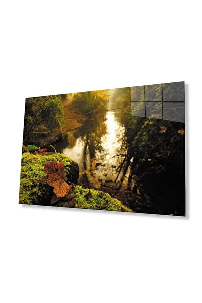 idealizbiz Pictură pe sticlă cu peisaj de frunze de copaci 4 mm din sticlă te...