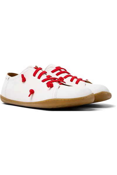 CAMPER Men's White Genuine Leather Sneakers with Colorful Elastic Laces, Soft Sole for Daily Use Twins