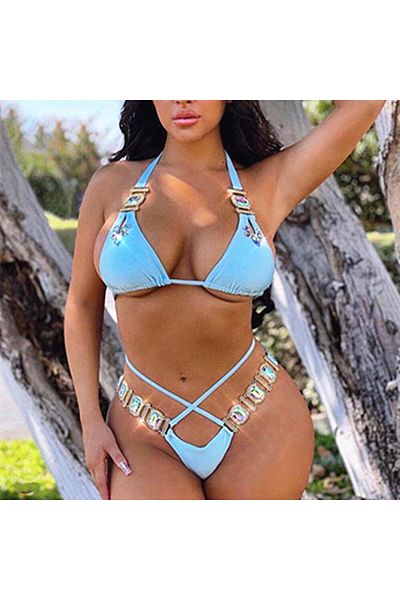 WildFashion 2-piece swimsuit accessorized with stones and rhinestones SW2547-48
