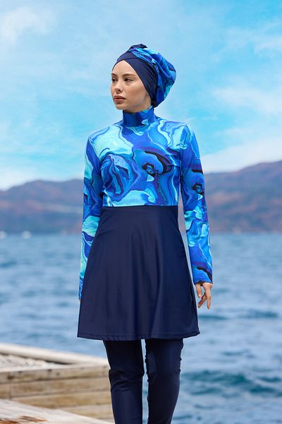 NS TASARIM MAYO Yakamoz Model Lycra Design Hijab Double Swimsuit Set