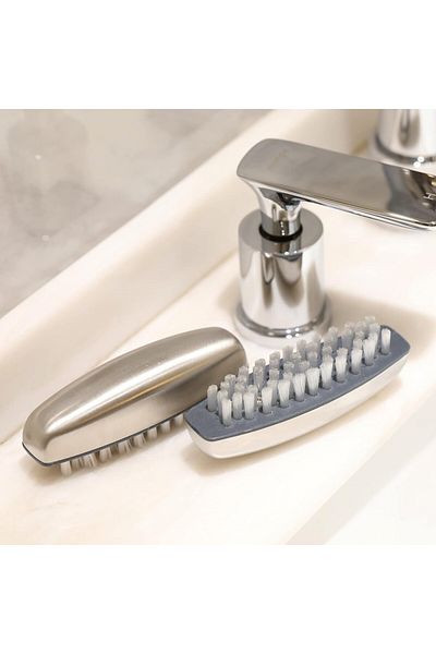 TopHomer Tophome cleaning brush set of 2, silicone/stainless steel, white/silver, 10 x 2.9 x 3.5 cm