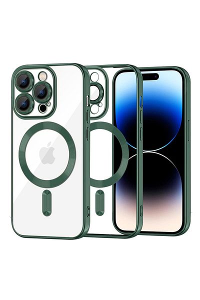 SKYDDAR INNOVATION Case for iPhone 14 Pro, Luxury Shield Magsafe, Shockproof Protection, Dark Green, sticker set