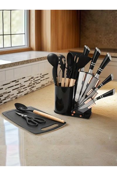 LAC LAICHY 19-Piece Stainless Steel Kitchen Knife And Silicone Spoon Cooking Set