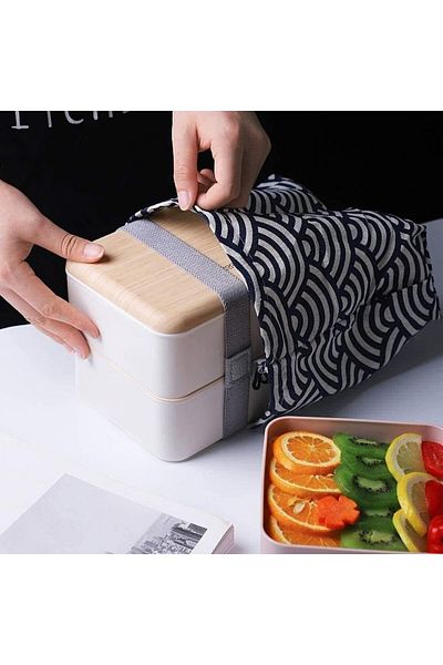 COOYA 1.4l Double-Layer Lunch Box, With Cutlery, Leak-Proof, Microwaveable, Suitable for School Trips