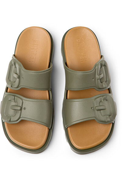 CAMPER Women's Green Buckled Design Daily Slipper Soft PU Sole Comfortable Lightweight Basic Brutus