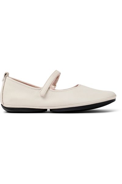 CAMPER Women's White Genuine Leather Hook And Loop Strap Soft Flat Sole Classic Elegant RightNina
