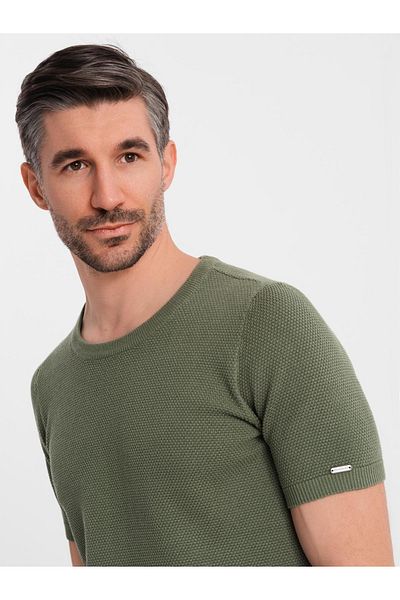 OMBRE Herren Strick T-Shirt mit feiner Struktur - oliv V5 OM-TSCT-0244 XL