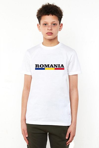 Tshirthane Romania Flag Lettern White Kids Bicycle Tshirt