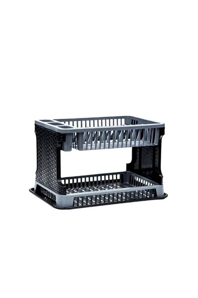 OEM Scurgător de vase cu tavă, 2 niveluri, negru-gri, 40 x 25 x 27 cm