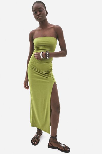 Bershka Gathered bandeau neckline midi dress