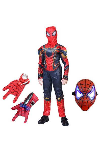 Depox Iron Spiderman costume set, red, glove with suction cups, discs and LED mask, 3-5 years, 100-110 cm