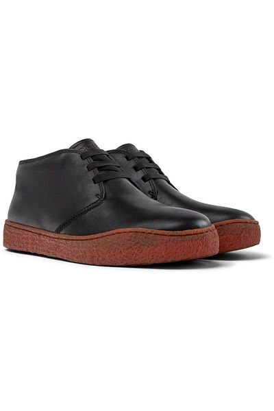 CAMPER Men’s Black Genuine Leather Hook And Loop Ankle Boots With Comfortable Flat Sole PeuTerreno