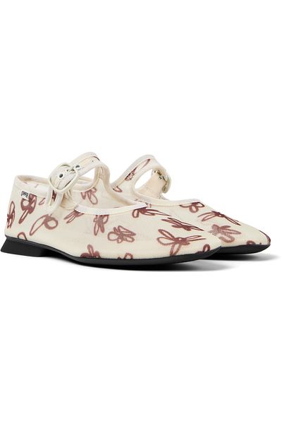 CAMPER Women's White Floral Embellished Classic Loafers With Short Heels And Relaxed Sole CasiMyra