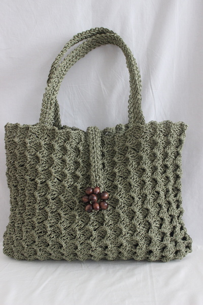 GAKCIN Kağıt Ip El Örgüsü Desenli Yeşil Şık Omuz Askılı Zarf Çanta