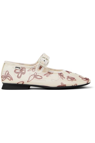 CAMPER Women's White Floral Embellished Classic Loafers With Short Heels And Relaxed Sole CasiMyra