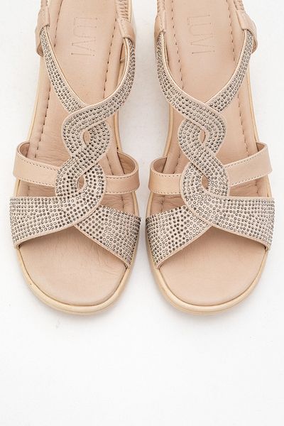 LuviShoes Sandale de damă DOLEN Beige Stone din piele naturală cu toc gros