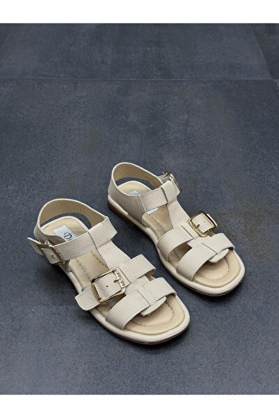 DİVA Diva Beige Δερμάτινο Ζώνη τεμάχια Γυναικεία Σανδάλια