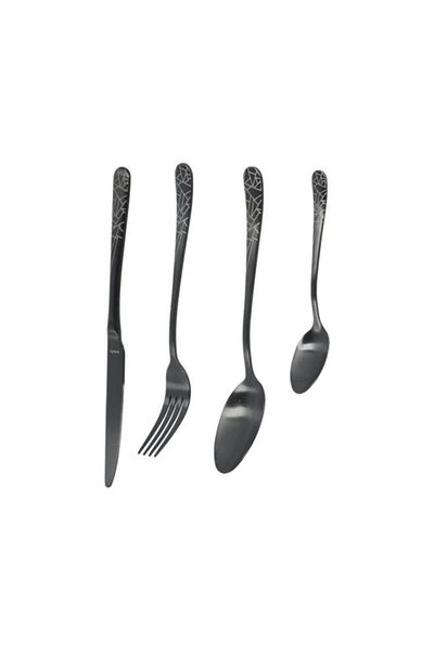 Generic مجموعة أدوات المائدة أوستن من أميفا، 16 قطعة، باللون الأسود