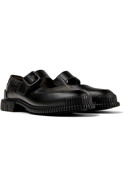 CAMPER Women's Black Genuine Leather Loafers with Hook And Loop Detailing, Stylish Comfortable Pix