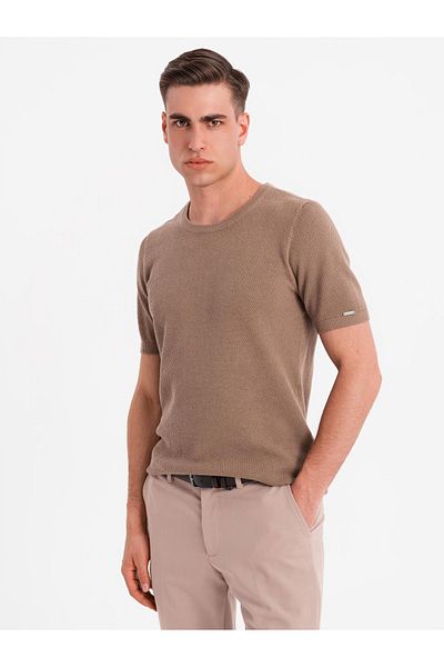 OMBRE Herren Feinstrickhemd - Hellbraun V2 OM-TSCT-0244 L