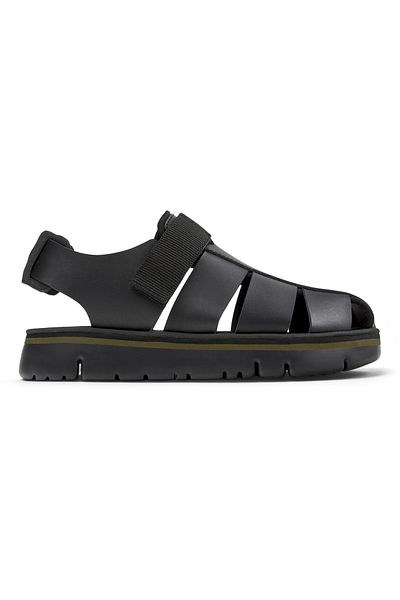 CAMPER Men's Black Caterpillar Leather Hook And Loop Sandals With Lightweight Summer Comfort Oruga