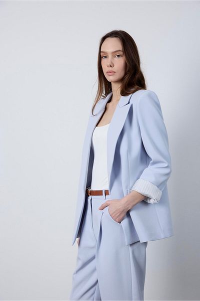Lavanta Tekstil Lining Detailed Blazer Jacket Belted Trousers Suit