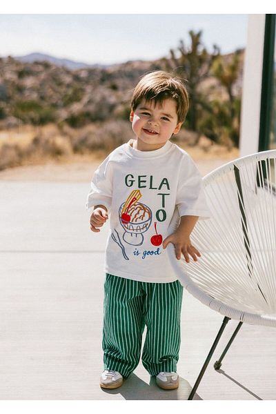 Pink Hippo Kids Printed T-Shirt and Striped Woven Jogger Tracksuit Children's Bottom Top Set
