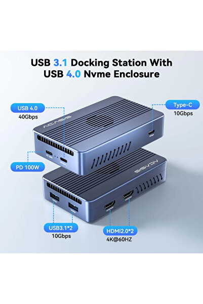 Acasis TBU405PROMAX 6in1 Thunderbolt 4,RAID,HDMI 2xSSD Disk Kutu