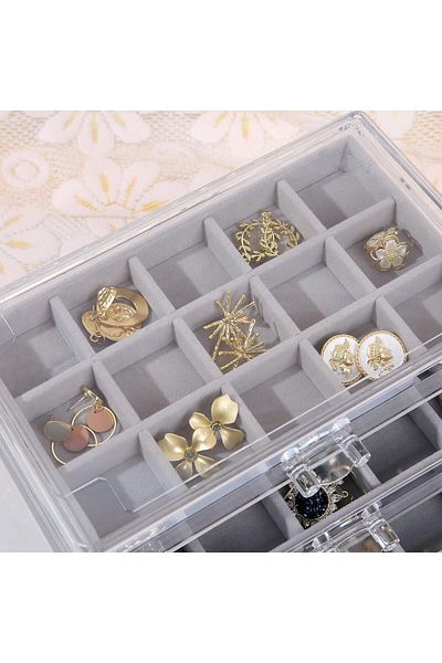 COOYA 5-layer acrylic jewelry storage box, multiple compartments, velvet fabric, suitable for jewelry,gray