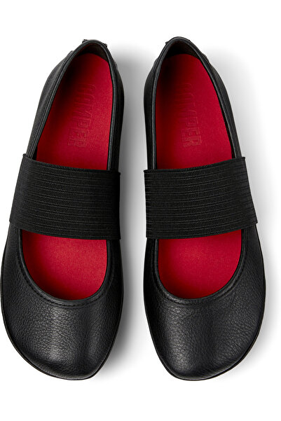 CAMPER Women's Black Genuine Leather Ballet Flats with Elastic & Soft Eva Insole Right