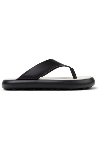 CAMPER Women's Black Flip-Flops With Slogan Print, Comfortable Eva Sole, Durable Leather Twins