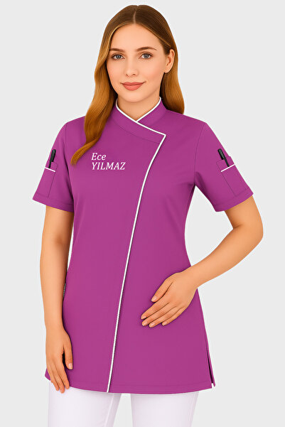 Üniformanya Nume Cadou Manecă scurtă Liliac Violet Femei Bucătar Jachetă Bucă...