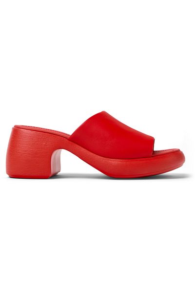 CAMPER Women's Red Leather Thick Heeled Platform Sandals 90's Design Hook And Loop Thelma