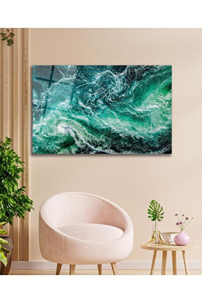 idealizbiz Pictură pe sticlă peisaj cu valuri de mare, decor de perete pentru...