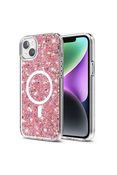SKYDDAR INNOVATION Carcasă pentru iPhone 14 Plus / 15 Plus, SparkleCase, Silicon cu sclipici, Protecție, Magenta, Set de autocolante
