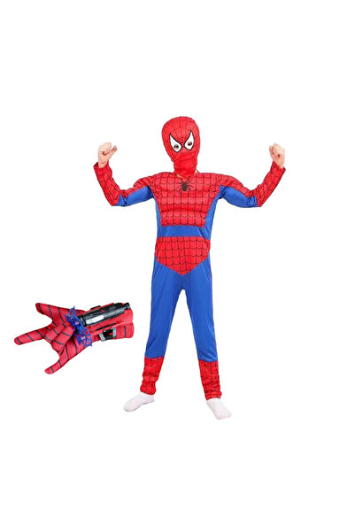 Depox Set costum Ultimate Spiderman pentru copii, și mănușă cu ventuze, 4-6 ani, 100-110 cm