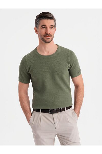 OMBRE Herren Strick T-Shirt mit feiner Struktur - oliv V5 OM-TSCT-0244 XL